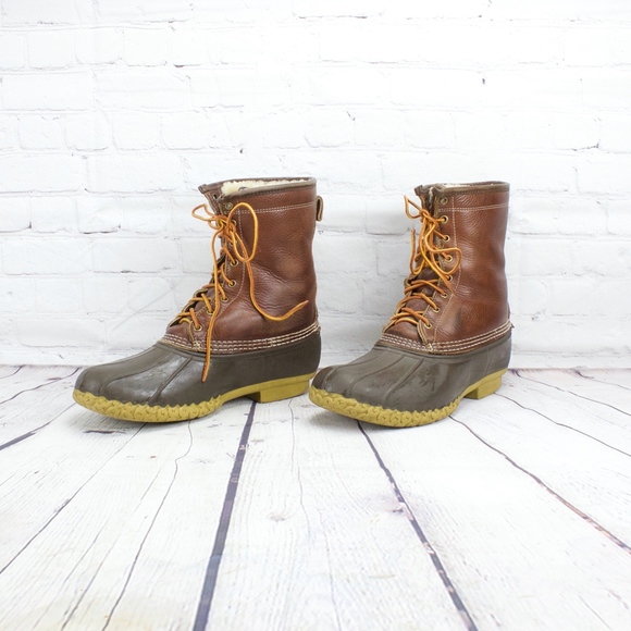 LL Bean Tumbled Leather Shearling Duck Boots 11 W - Picture 4 of 8